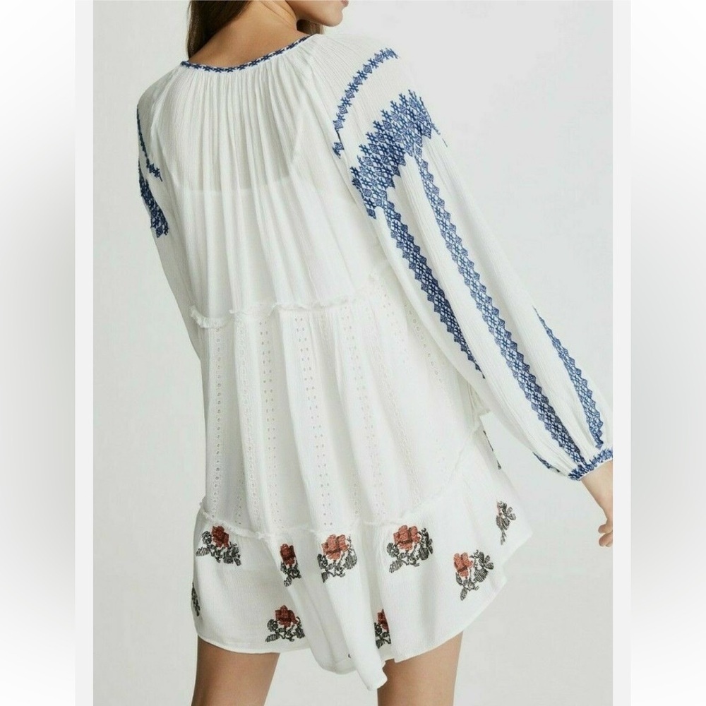 FREE PEOPLE Wild Horses Embroidered Ivory Loose Fit Mini Dress EUC - Picture 3 of 9